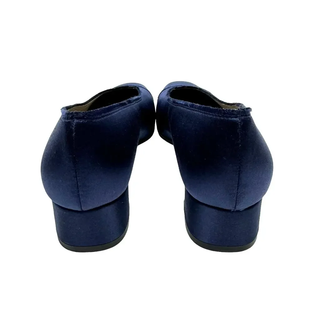 Pedro Garcia Eladia NEW 40 EU Navy Silk Satin Low Block Heel Slip On Pump $550